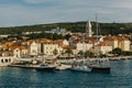 Amazing view of yacht marina and old town Supetar, Brac island, Croatia Royalty Free Stock Photo