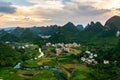 Amazing view of Yangshuo rice fields and rocks in China Royalty Free Stock Photo