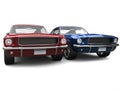Amazing vintage American muscle cars - red and blue Royalty Free Stock Photo