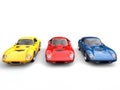 Amazing vintage sports cars - red, blue and yellow