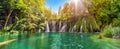 Amazing waterfall panorama in Plitvice Lakes National Park, Cro