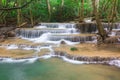 Amazing waterfall in tropical forest of national park, Huay Mae Khamin waterfall, Kanchanaburi Province, Thailand