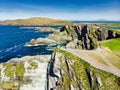 Amazing wave lashed Kerry Cliffs, the most spectacular cliffs in County Kerry, Ireland. Tourist attractions on famous Ring of