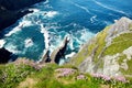 Amazing wave lashed Kerry Cliffs, the most spectacular cliffs in County Kerry, Ireland. Tourist attractions on famous Ring of