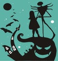 Beautiful cartoon illustration of horror silhouette for halloween greeting card.cdr