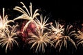 Amazing white fireworks and scattering of red and blue sparks Royalty Free Stock Photo