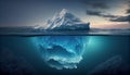 Amazing white iceberg floats in the ocean with a view underwater. Hidden Danger and Global Warming Royalty Free Stock Photo