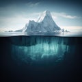 Amazing white iceberg floats in the ocean with a view underwater. Hidden Danger and Global Warming Concept. Tip of the Royalty Free Stock Photo