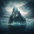 Amazing white iceberg floats in the ocean with a view underwater. Hidden Danger and Global Warming Concept. Tip of the Royalty Free Stock Photo