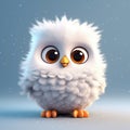 Amazing white owl. Cute little cartoon chik bird with big eyes. Fairy tale characterisolated over blue. Created with generative Ai Royalty Free Stock Photo