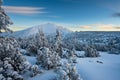 Sunset under sniezka mountains in Karkonosze during winter in Poland Royalty Free Stock Photo