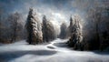 Amazing winter scenery. Landscape with magical winter frosty forest. Path in the forest. Royalty Free Stock Photo