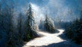 Amazing winter scenery. Landscape with magical winter frosty forest. Path in the forest. Royalty Free Stock Photo