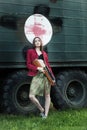 Amazing women with the gun. Royalty Free Stock Photo