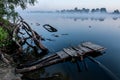 Amazingly beautiful sunrise over Lake, foggy Royalty Free Stock Photo