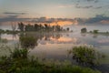 Amazingly beautiful sunrise over Lake, foggy Royalty Free Stock Photo