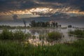 Amazingly beautiful sunrise over Lake, foggy Royalty Free Stock Photo