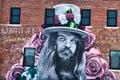 Amazingly realistic legal spray paint mural of rock star Leon Russel in Tulsa, Oklahoma
