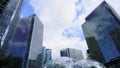 Amazon headquarters. Modern cityscape and street view. Glass hi tech skyscrape buildings in downtown Seattle close up.