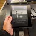 An Amazon Kindle Paperwhite device on sale at an Amazon Book Store