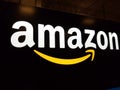 Amazon logo on black shiny wall in Honolulu Best Buy store Royalty Free Stock Photo