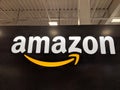 Amazon logo on black shiny wall in Honolulu Best Buy store Royalty Free Stock Photo