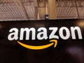 Amazon logo on black shiny wall in Honolulu Best Buy store Royalty Free Stock Photo