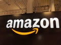 Amazon logo on black shiny wall in Honolulu Best Buy store Royalty Free Stock Photo