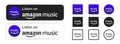 Amazon music. Amazon music. logo App and badge set. Listen on Amazon music. UI icons. Popular set of logo amazon in different