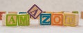 AMAZON phrase written with kids cubes Royalty Free Stock Photo