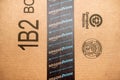 Amazon Prime logotype printed on cardboard box security scotch t