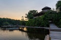 Amazon Rainforest Lodge Sunset, Ecuador Royalty Free Stock Photo