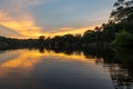 Amazon Rainforest Sunset Reflection, Yasuni, Ecuador Royalty Free Stock Photo