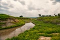 Amazon river in boca de valeria, brazil. Amazon river flow on tropical landscape on cloudy sky. Nature and wild life