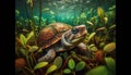 Amazonian River Turtle Among Aquatic Plants Royalty Free Stock Photo