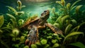 Amazonian River Turtle Among Aquatic Plants Royalty Free Stock Photo