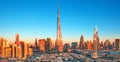 Amazung Dubai city center skyline at sunset, United Arab Emirates