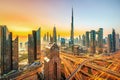 Amazung Dubai city center skyline at sunset, United Arab Emirates