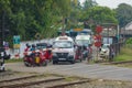 Ambulancecar at a closed railway crossing