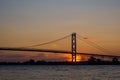 Ambassador Bridge connecting Windsor, Ontario to Detroit Michigan at dusk Royalty Free Stock Photo