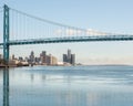 Ambassador Bridge reflection in an icy Detroit River Royalty Free Stock Photo