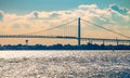 The Ambassador Bridge spans the Detroit River connecting Detroit with Windsor Royalty Free Stock Photo