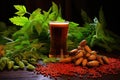 amber ale beer surrounded by sprigs of fresh hops