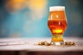 amber ale in a chalice glass, rich color, carbonation bubbles visible