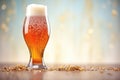 amber ale in a chalice glass, rich color, carbonation bubbles visible