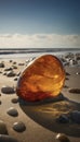 Amber on the beach of Denmark on the coastline shallows in the summer