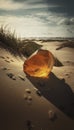 Amber on the beach of Denmark on the coastline shallows in the summer