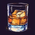 Single Malt Scotch Whisky on the Rocks in Glass Isolated on Black Background Royalty Free Stock Photo