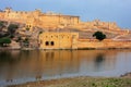 Amber Fort and Maota Lake near Jaipur, Rajasthan, India.