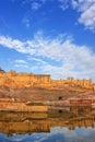 Amber Fort reflected in Maota Lake near Jaipur, Rajasthan, India Royalty Free Stock Photo